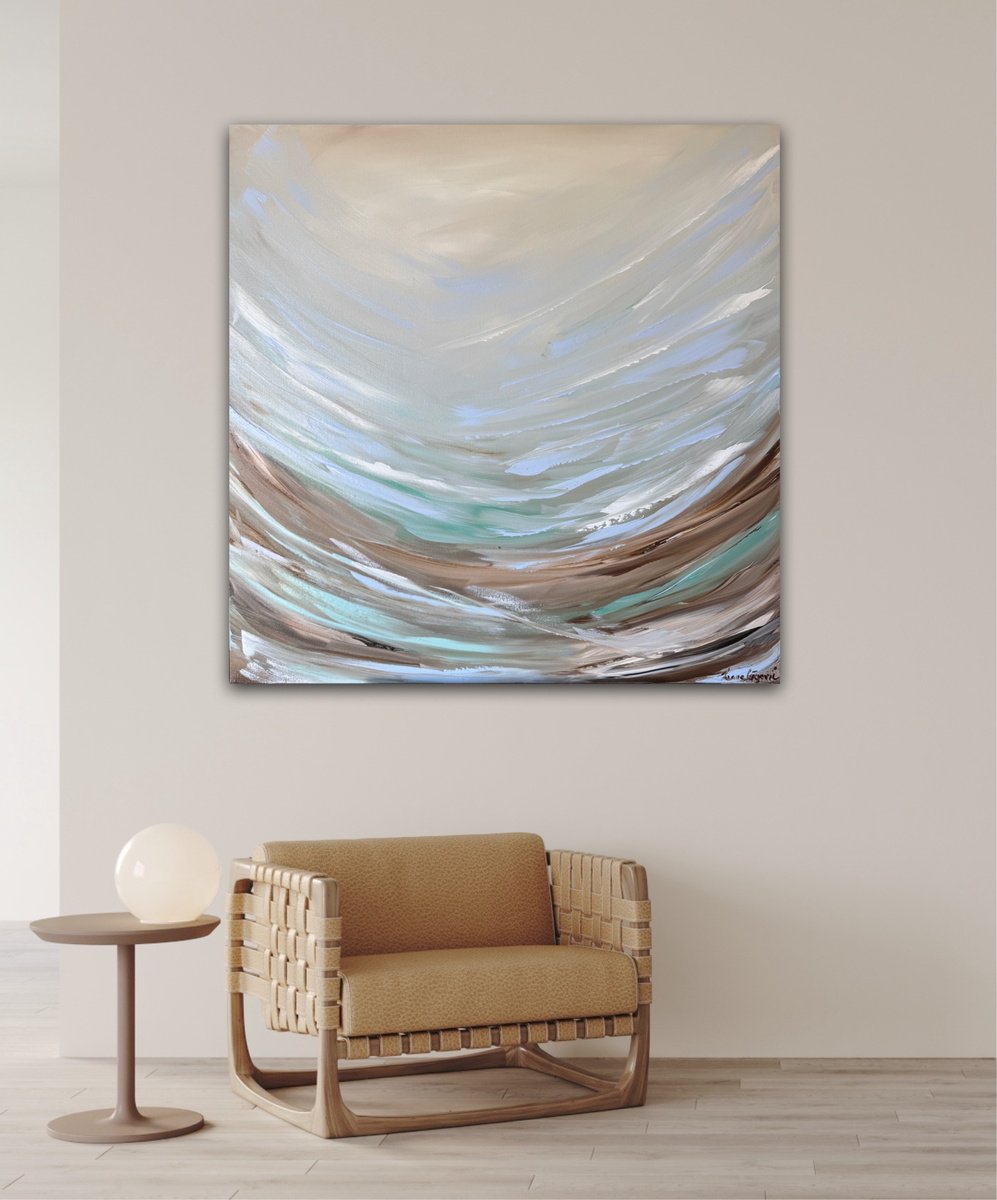 Abstract Landscape Acrylic Painting By Ivana Gigovic, 35 X 35, Sunlit Shores, Original Artwork