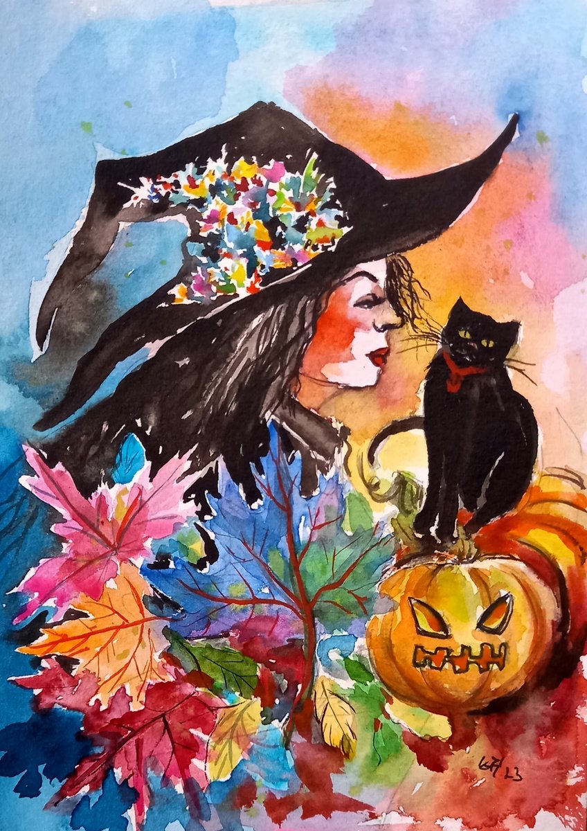 Witch and her cat by Kovacs Anna Brigitta