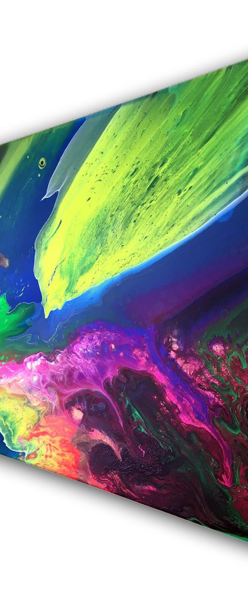 "Fluorescent Fish And The Orb" - FREE USA SHIPPING - Original Abstract PMS Acrylic Painting, 20 x 16 inches by Preston M. Smith (PMS)