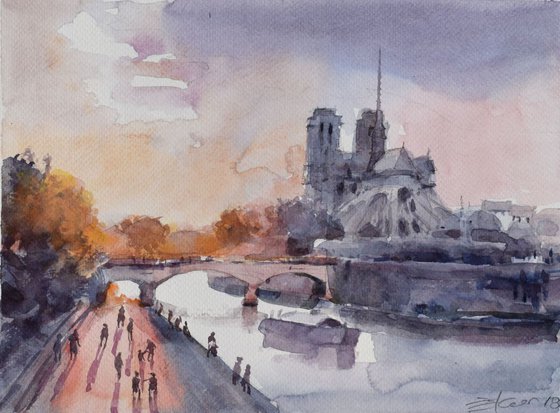 Sunset  by the  Notre-Dame , Paris