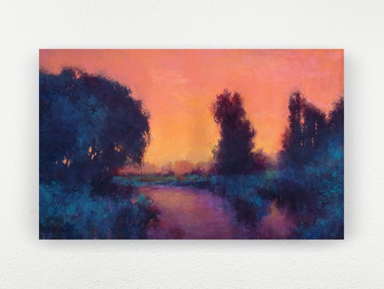 Evening Colors 220120, sunset landscape with water & trees