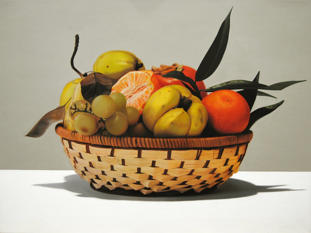 Photorealistic Still Life Oil Painting By Valeri Tsvetkov, 31 X 24", Still Life With Fruits, Original Artwork