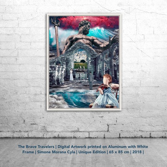 THE BRAVE TRAVELERS | Digital Painting printed on Alu-Dibond with white wood frame | Unique Artwork | 2018 | Simone Morana Cyla | 65 x 85 cm | Art Gallery Quality |