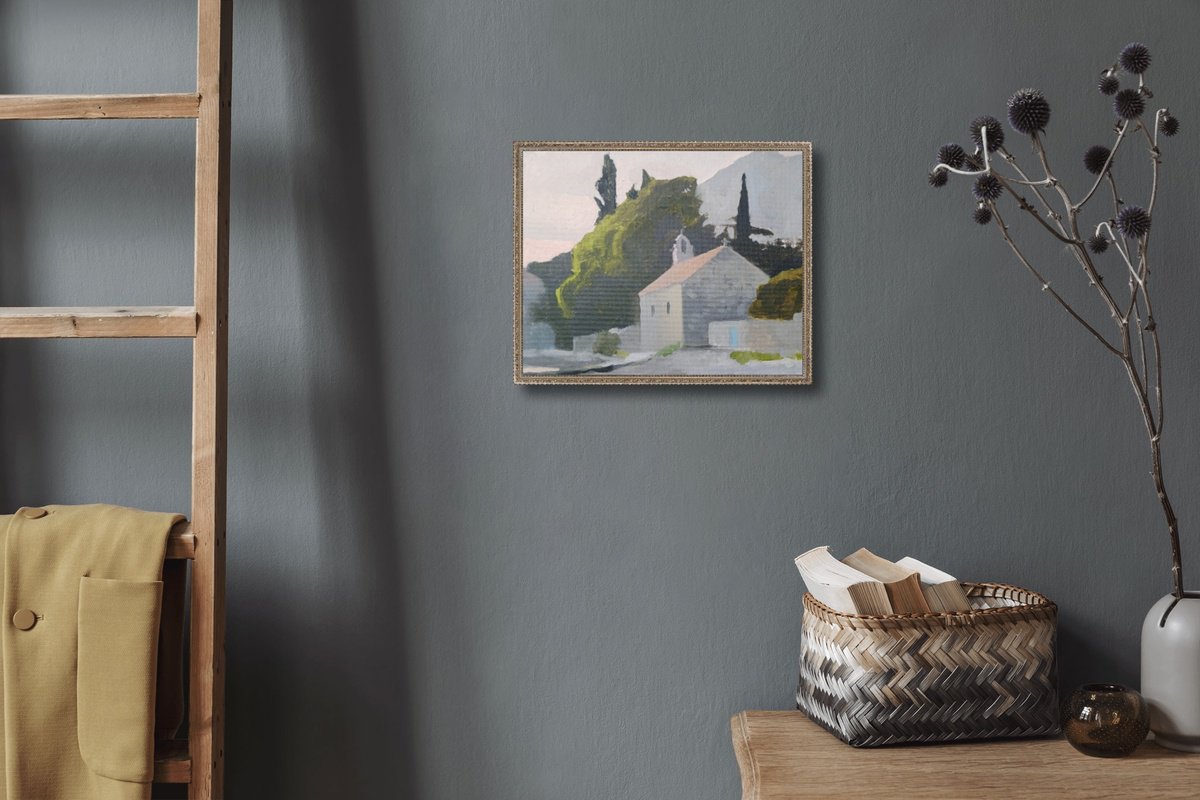 Impressionistic Landscape Oil Painting By Vasyl Koval, 12 X 9", Chapel, Original Artwork