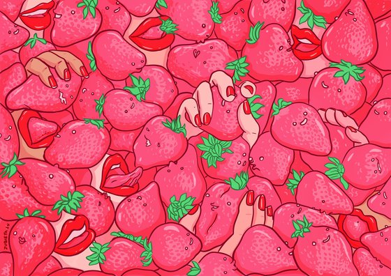Strawberry Dreams Pop Surreal Erotic Art by Zubieta