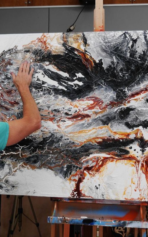 Rusted #Huge 160cm x 100cm texture Abstract painting Rust Black White by Franko