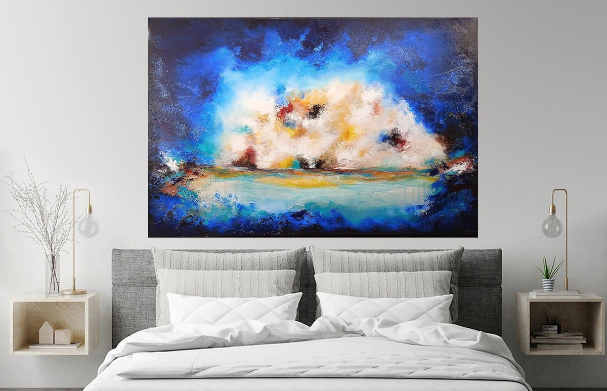 Expressive Landscape Acrylic Painting By Susan Wooler, 47 X 31", Xxl Lost In The Horizon, Original Artwork