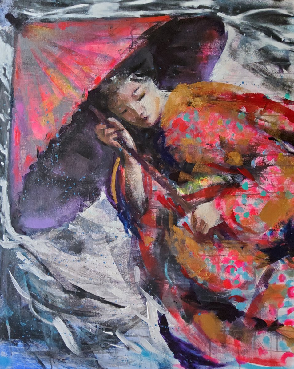 Expressive Portrait Acrylic Painting By Marina Del Pozo, 32 X 39", The Survivor, Original Artwork