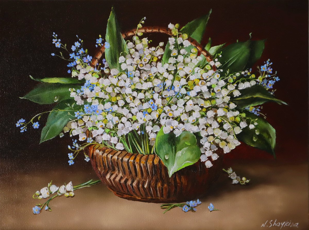 Photorealistic Oil Painting , Lilies Of The Valley And Forge Me Not By Natalia Shaykina, 16 X 12, Artwork For Sale On Artfinder