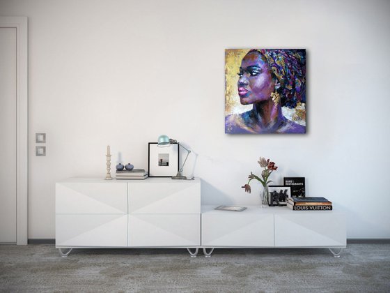 Portrait african woman, oil original painting on canvas