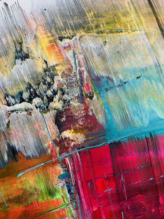 "Screaming In Color" - Save As A Series - Original PMS Xt Large Abstract Acrylic Painting Triptych On Canvas - 72" x 48"
