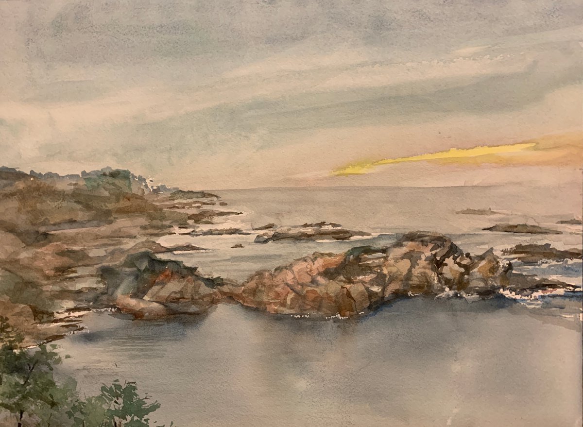 Impressionistic Watercolour , Sanriku Ria Coast By Yoshiko Murdick, 16 X 12, Artwork For Sale On Artfinder