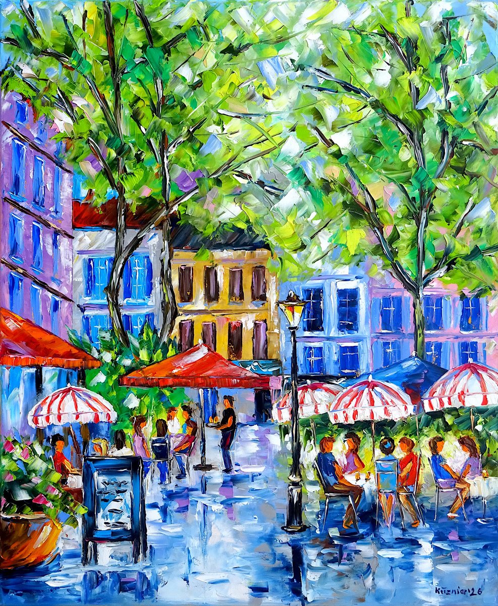 Expressive Oil Painting , In A Parisian Street Cafe By Mirek Kuzniar, 20 X 24, Artwork For Sale On Artfinder