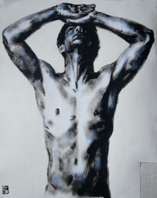 Nude male figure painting by Kateryna Bortsova