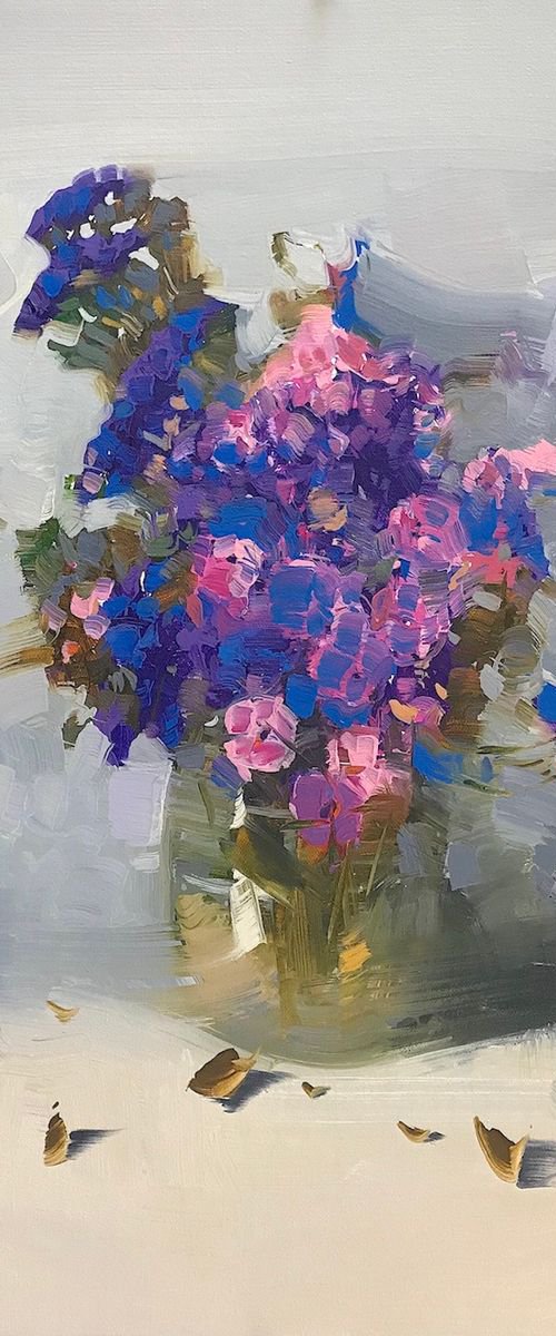Blue Flowers, Oil painting, One of a kind, Handmade artwork by Vahe Yeremyan