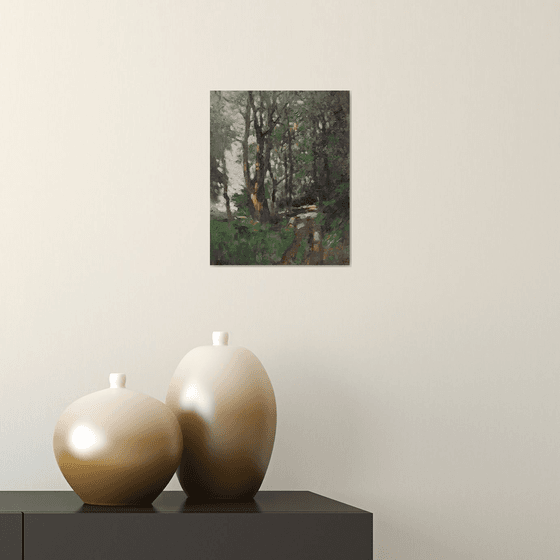 Original Oil Painting Wall Art Signed unframed Hand Made Jixiang Dong Canvas 25cm × 20cm Landscape The Little Passage in South Park Small Impressionism Impasto