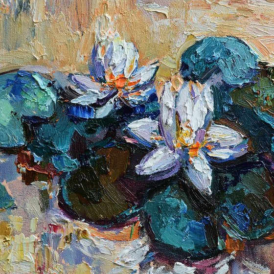Water lilies - Original Oil painting - 90 x 45 cm