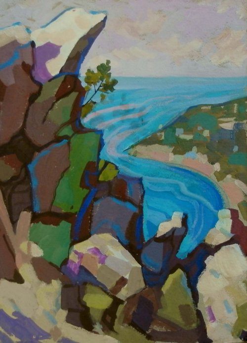 Stones and sea, 25x34 cm by Sergey  Kachin