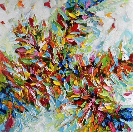 Flower burst - Original Abstract Floral Painting, Palette knife Art, Textured Wall Art Canvas