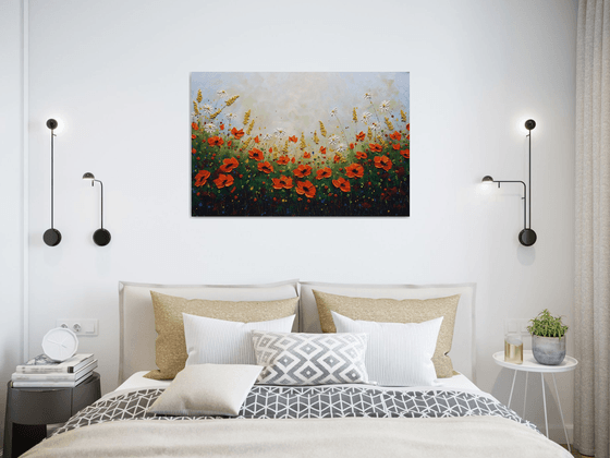 Wildflower Meadows Painting, Impasto Large Artwork