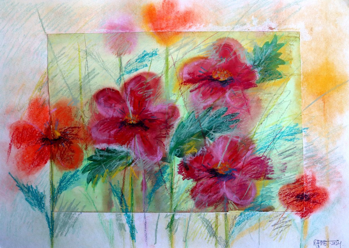 Impressionistic Botanical Acrylic Painting By Rakhmet Redzhepov, 23 X 17", Fantasy With Flowers 215, Original Artwork