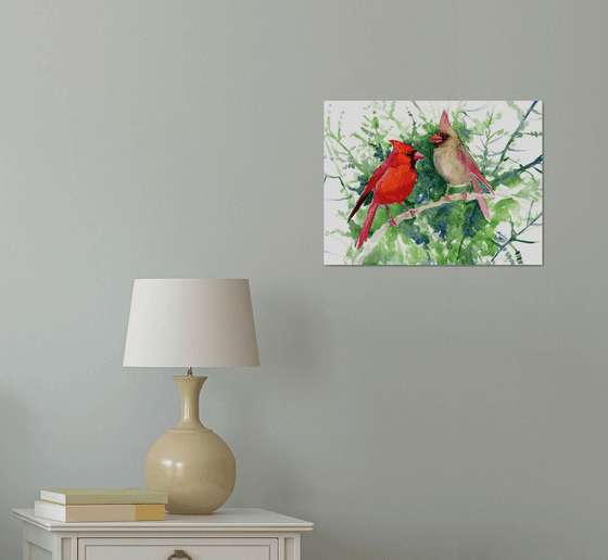 Cardinal Birds watercolor Painting
