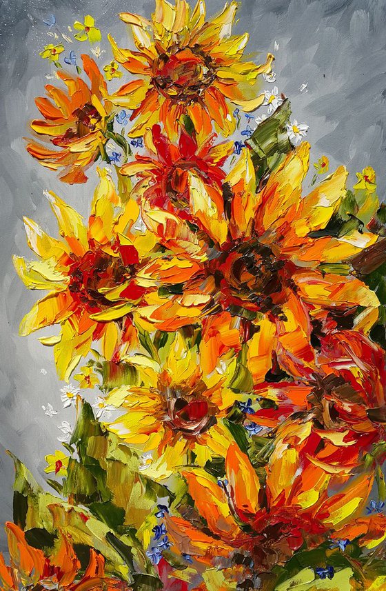 Bright sunflowers - painting sunflowers, oil painting, flower, sunflowers painting original, oil painting floral, wall art, gift, home decor