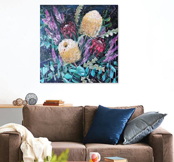 Forevermore – Acorn Banksia, Protea pink ice and Flamingo Celosia By HSIN LIN