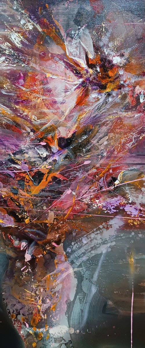 Gestural action painting pot with flowers large size by master O Kloska by Kloska Ovidiu
