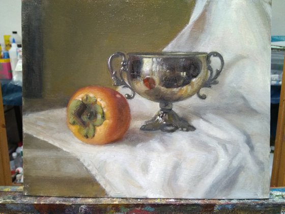 Persimmon Fruit And Old Bowl