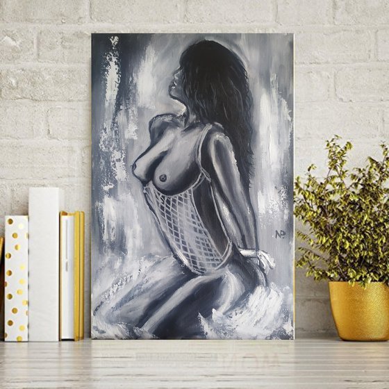 Lost on you, original nude erotic oil painting, Gift, bedroom art