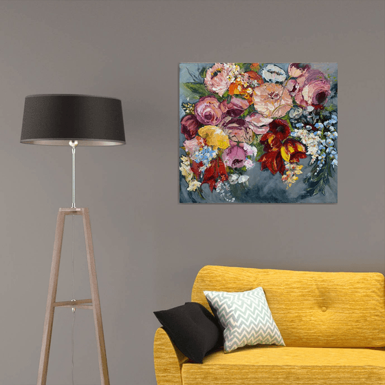 FLORAL PARADISE- original painting on canvas, floral painting, wall decor, bouquet