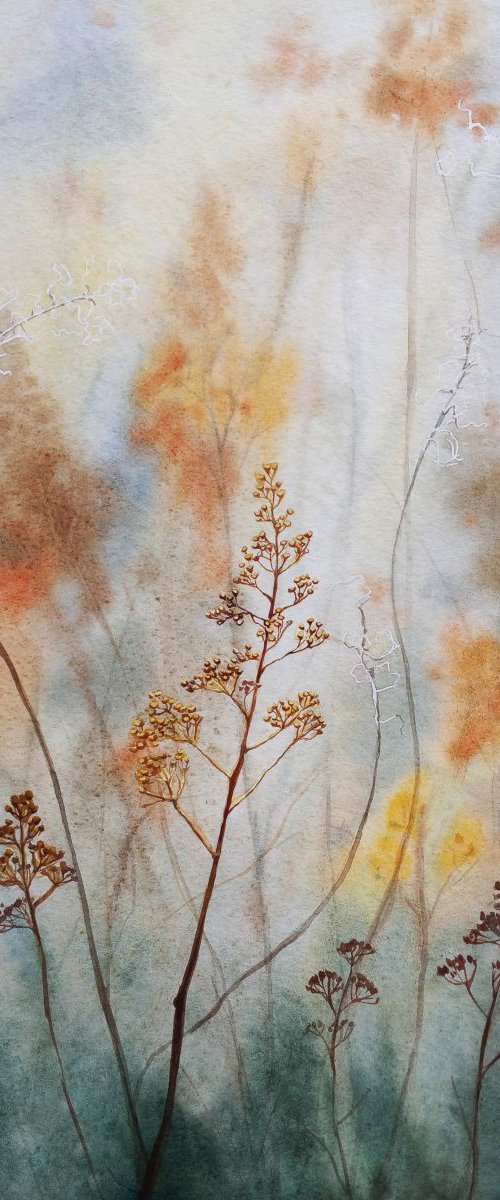 Dry Grass -  Autumn Painting, by Olga Beliaeva Watercolour