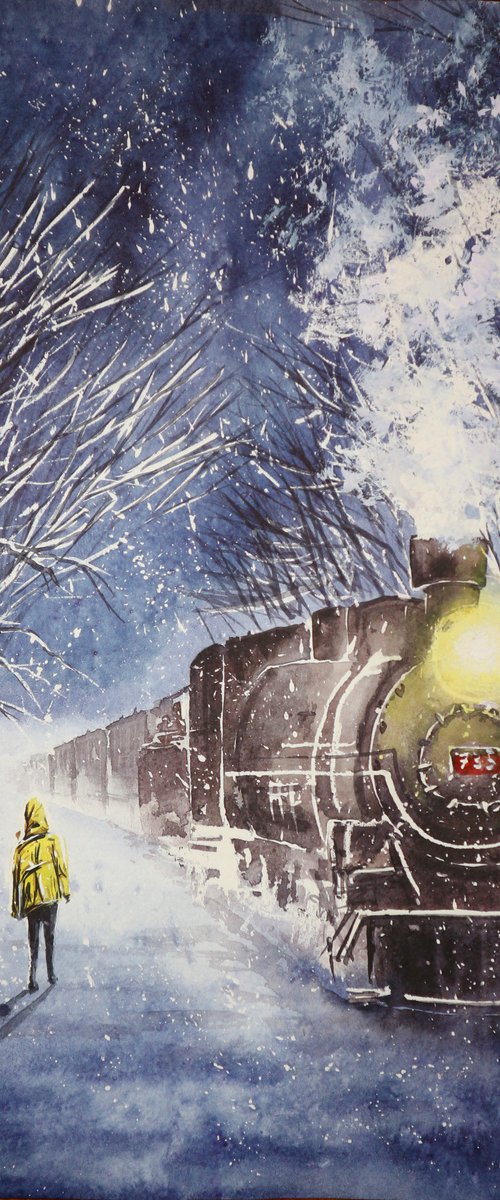 Magic train, 2021 Watercolor on paper 42x30 by Eugene Gorbachenko