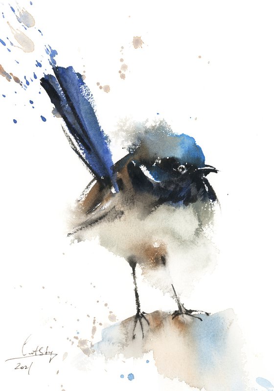 Fairy Wren Bird Watercolor Painting