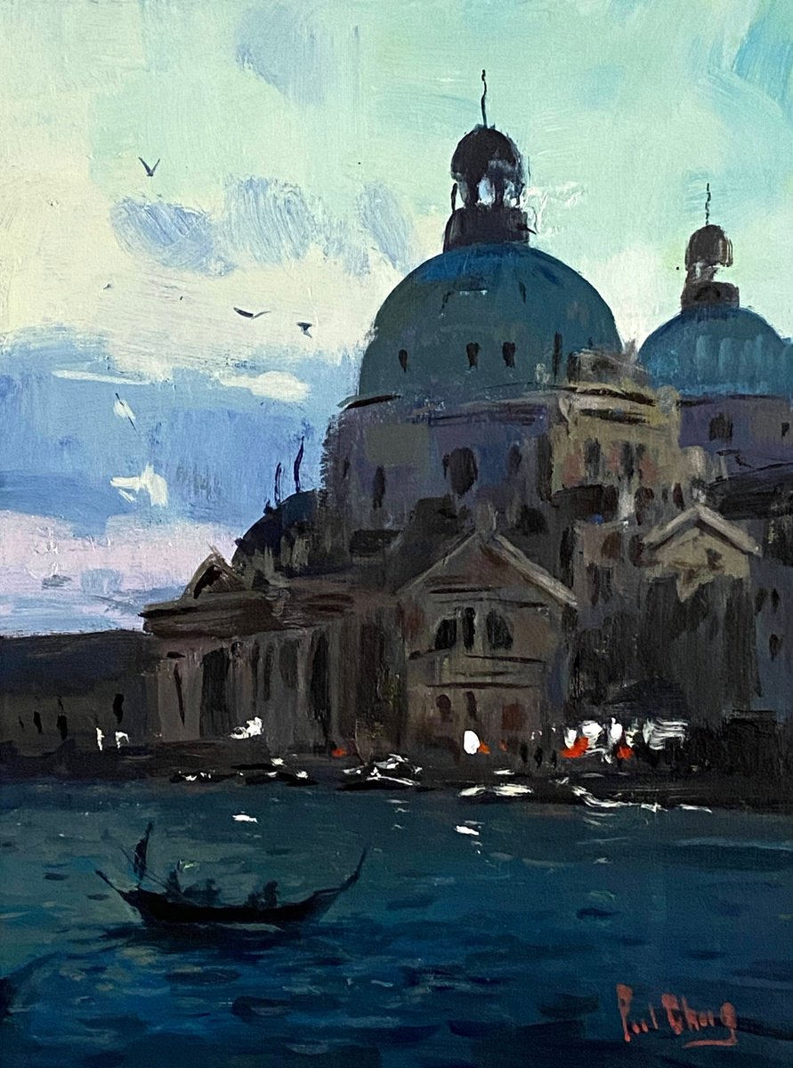 Impressionistic Cityscapes Acrylic Painting By Paul Cheng, 12 X 16", Venice Sunset #32, Original Artwork