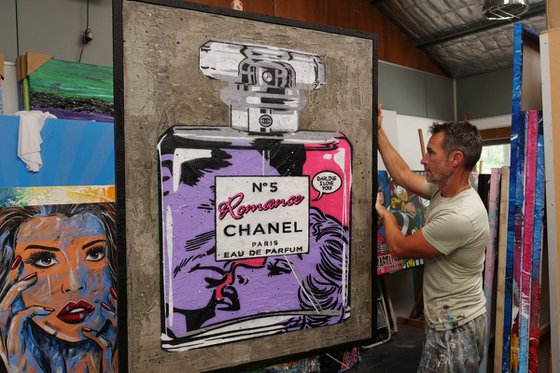 The Fragrance of Romance 120cm x 150cm Chanel Industrial Concrete Urban Pop Art Painting With Custom Etched Frame