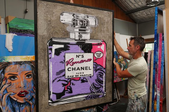 The Fragrance of Romance 120cm x 150cm Chanel Industrial Concrete Urban Pop Art Painting With Custom Etched Frame