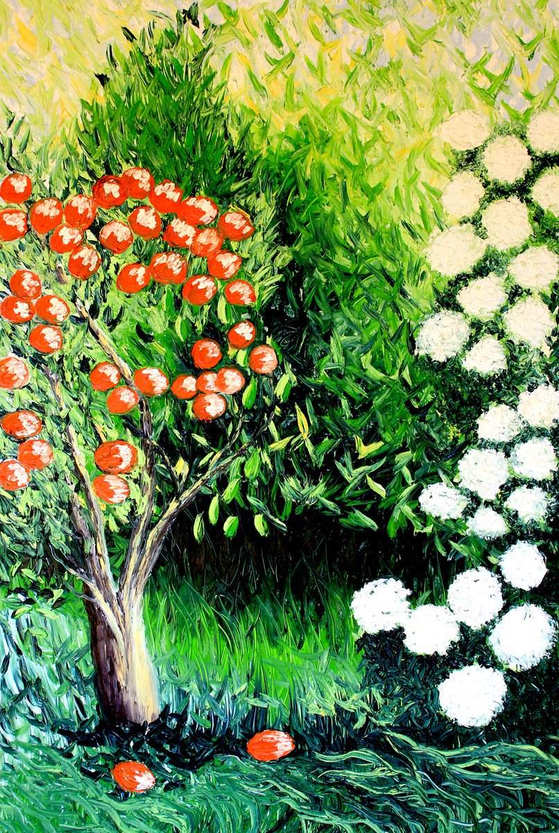 Extra large Mandarin trees oil painting by Olya Shevel