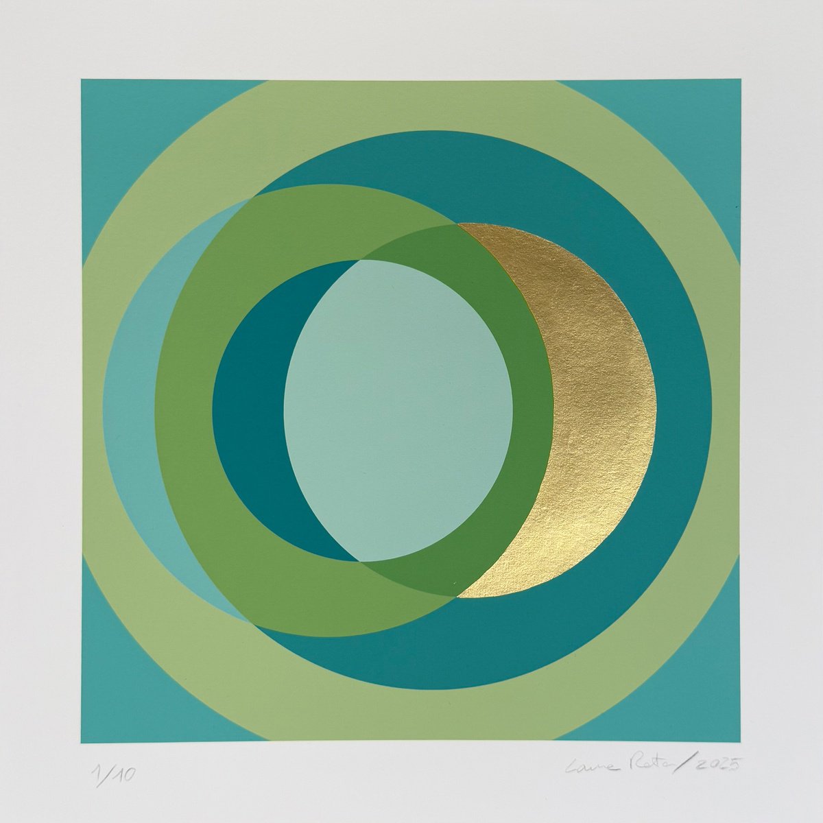 Geometric Giclee Print , Fine Art Print & Gold Painted. Turquoise By Laura Rota, 12 X 12, Artwork For Sale On Artfinder