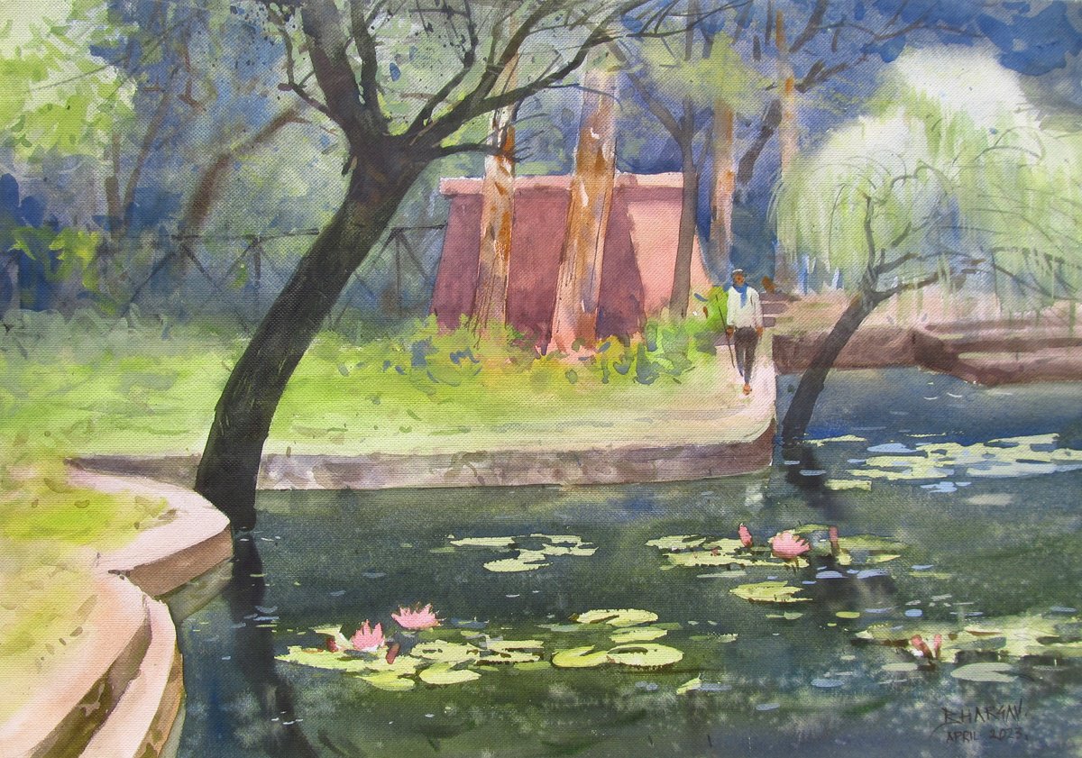 Pond in the garden with water lilies by Bhargavkumar Kulkarni