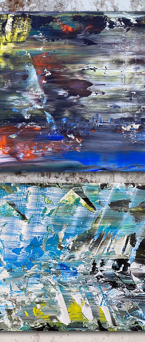 Soul Searching - Original PMS Abstract Acrylic Painting Diptych On Recycled Wood and Wooden Desk Panels - 55" x 54" by Preston M. Smith (PMS)