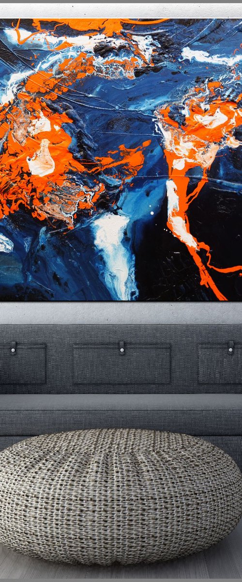 Naked Oranges 140cm x 100cm Blue Orange Textured Abstract Art by Franko