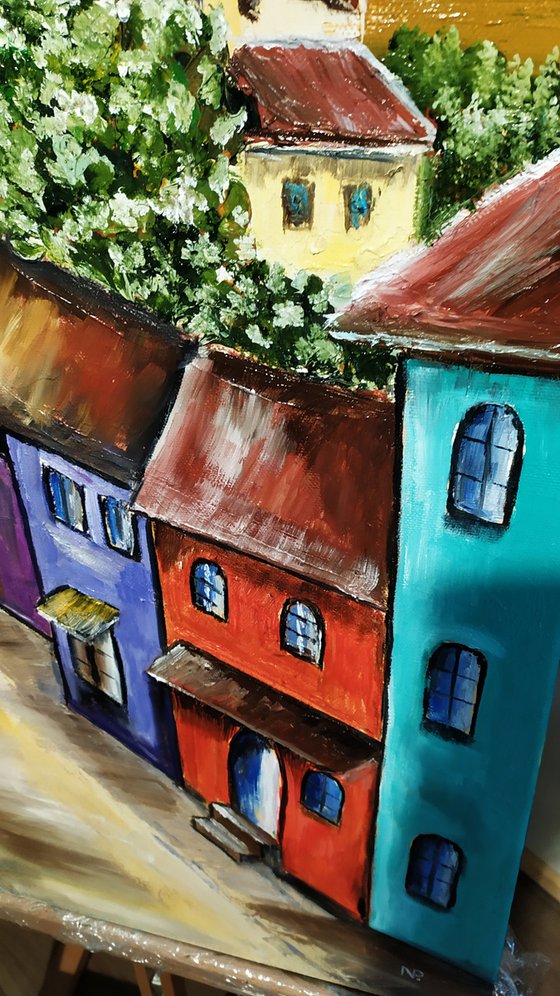 City, original city  oil painting, bedroom art, art for sale, gift