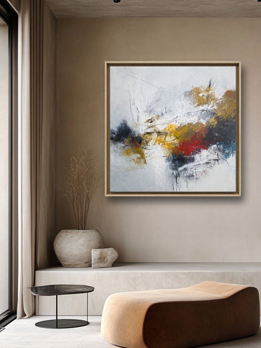 Expressive Abstract Acrylic Painting By Veronika Obushikhina, 35 X 35", Emergence 5, Original Artwork