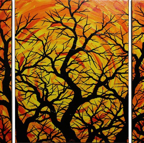 Triptych silhouettes of trees by Jonathan Pradillon