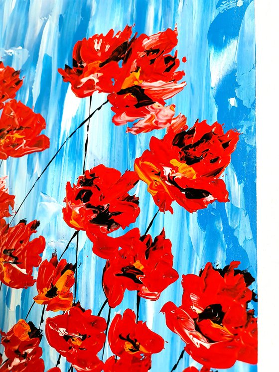 Poppies On Blue