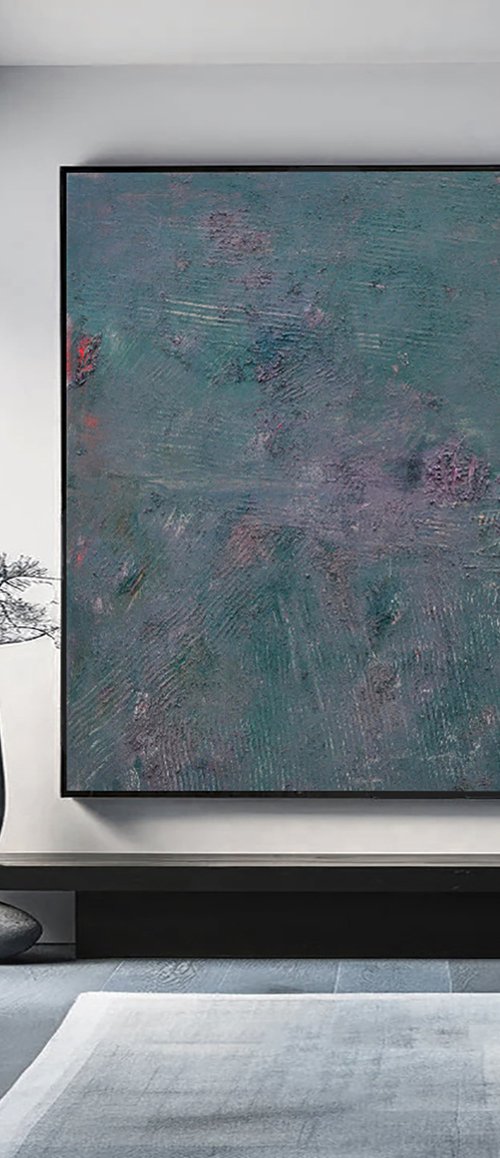 XXL large green oil painting by Gabriel Prundeanu