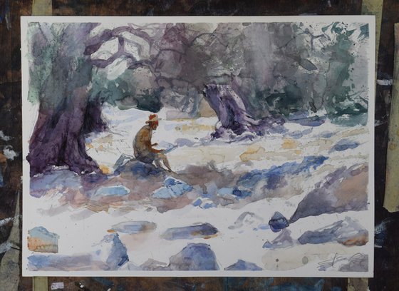 Painter In the olive grove