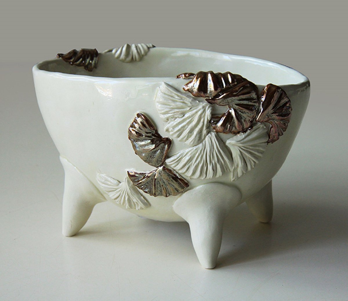Ceramic | White Dish with Gold by Sigita Lukosiuniene